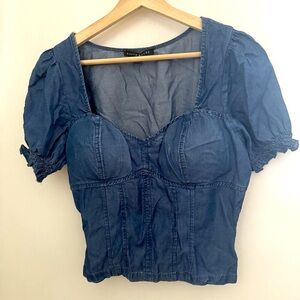 Haute Monde Top Bustier Corset Crop Smocked Lyocell Denim Padded Western Boho M